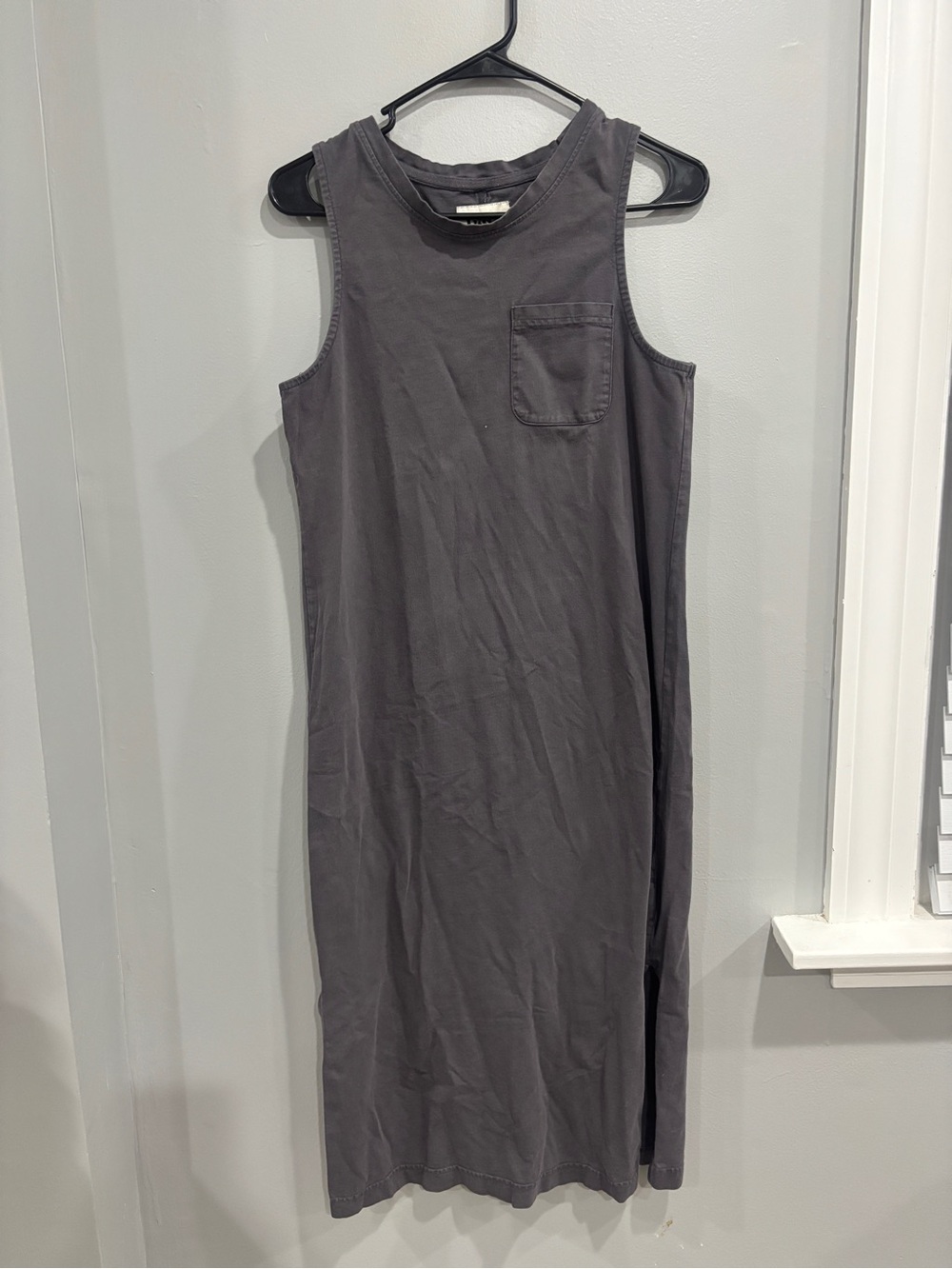 Pact Tank Dress Womens Small Grey Organic Cotton Pocket Side Slit Midi